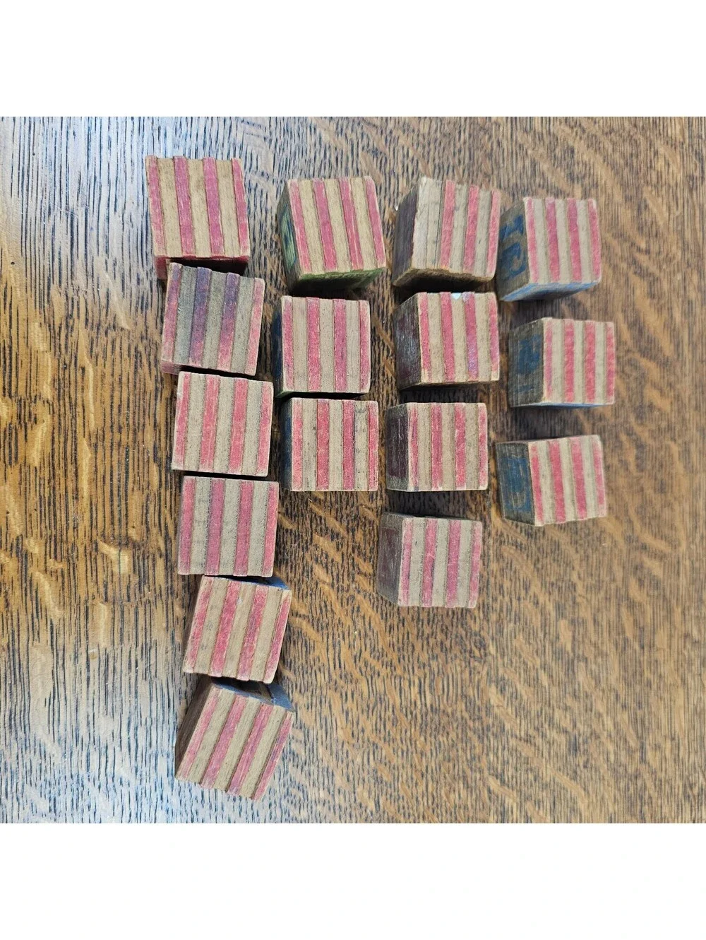 Vintage Interlocking Wooden Alphabet Blocks Lot 16 ABC Picture Toy Raised Stripe
